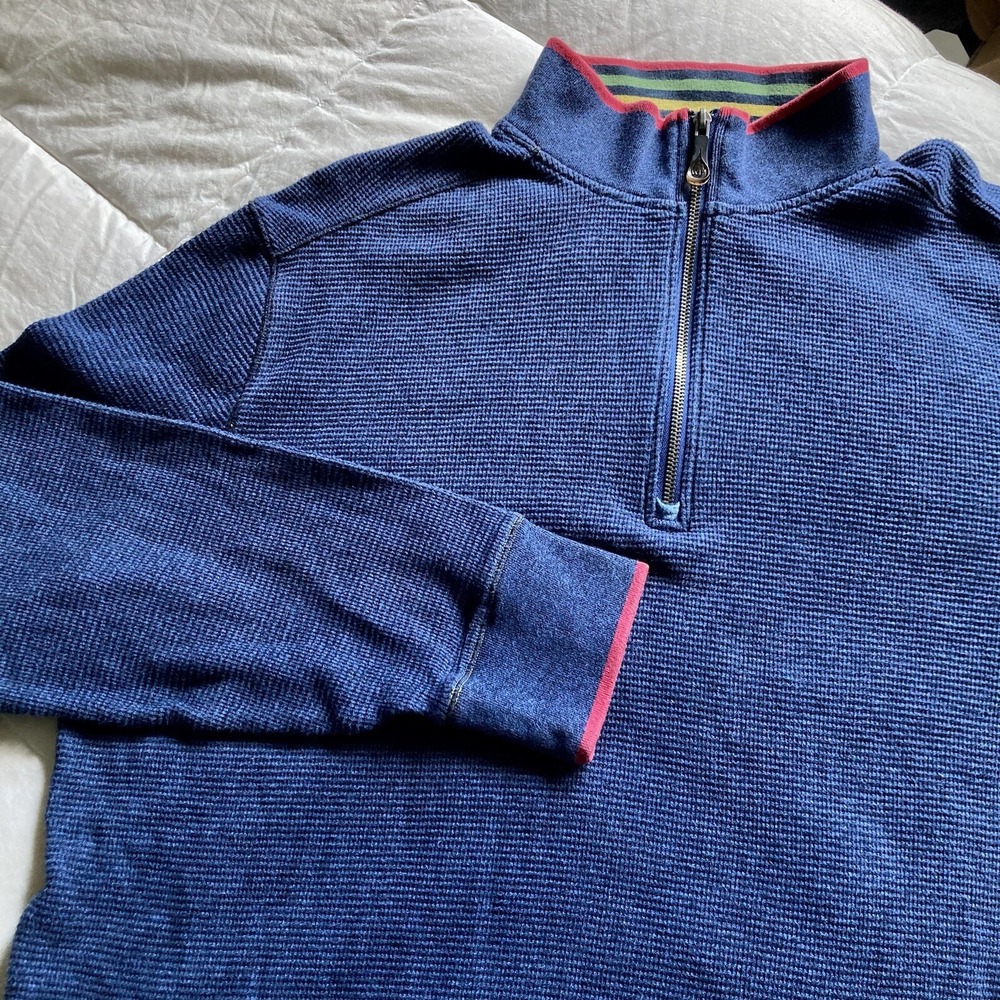 Robert Graham Mens 2XL Thermal Waffle Long Sleeve 1/4Zip Pullover Sweater Blue - Picture 3 of 16